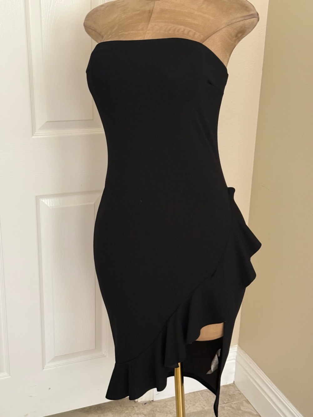 Strapless Black Ruffle Sheath Dress